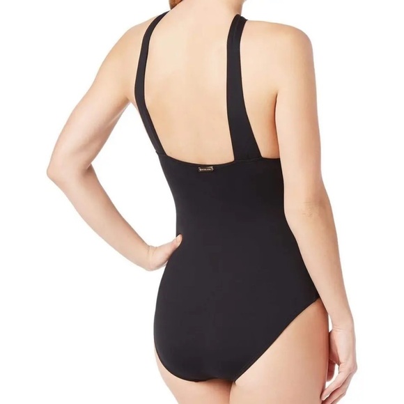 Michael Kors High-Neck Cross-Front One-Piece Swimsuit Black $98 - Picture 3 of 6
